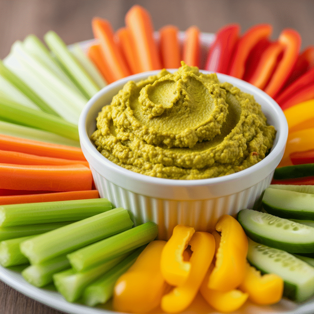 Your Guide to Using Leftover Broth Pulp (Nutrient-Dense Recipes) 5 A vibrant, colorful dip made from leftover broth pulp in a small bowl, surrounded by fresh vegetable sticks for dipping, highlighting a healthy and flavorful snack.