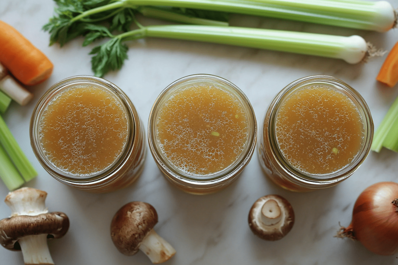 Final Mineral-Rich Vegetable Broth in Mason Jars