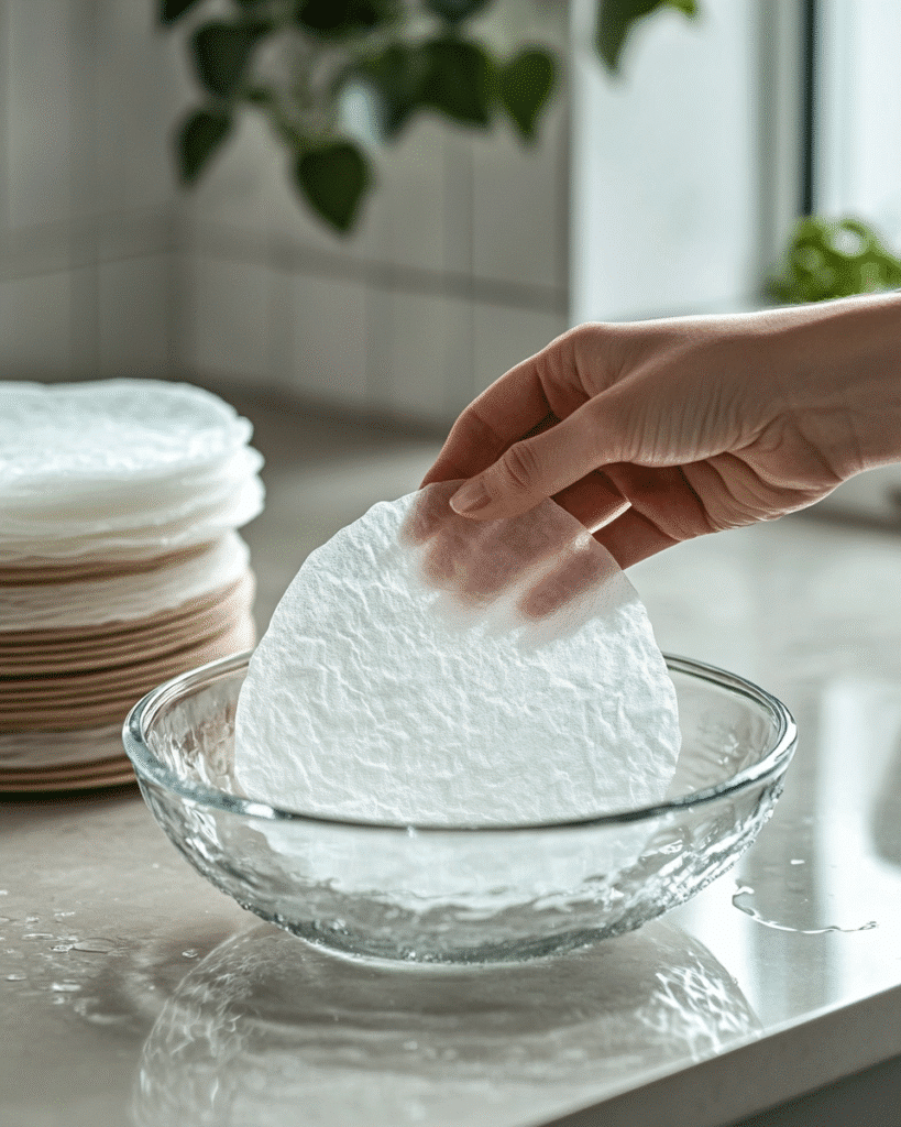 15 Crispy Air Fryer Rice Paper Recipes You’ll Love Instantly 2 Dipping rice paper in warm water for air fryer recipes preparation